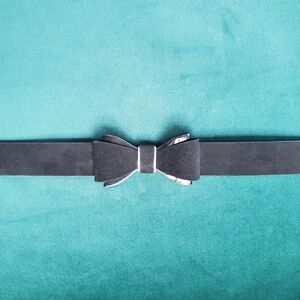 White House Black Market Black Suede Bow Belt with Silver Accents